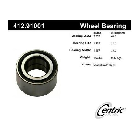 Centric C-Tek Standard Double Row Wheel Bearing, C-Tek 412.91001E